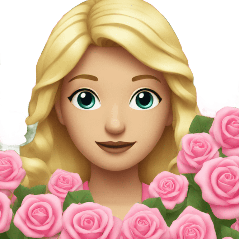 blonde with a huge bouquet of pink roses in her hands emoji