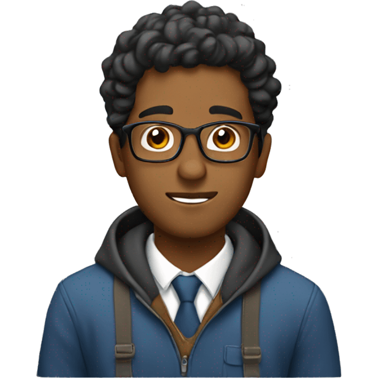 A brown man with glasses doing homework emoji