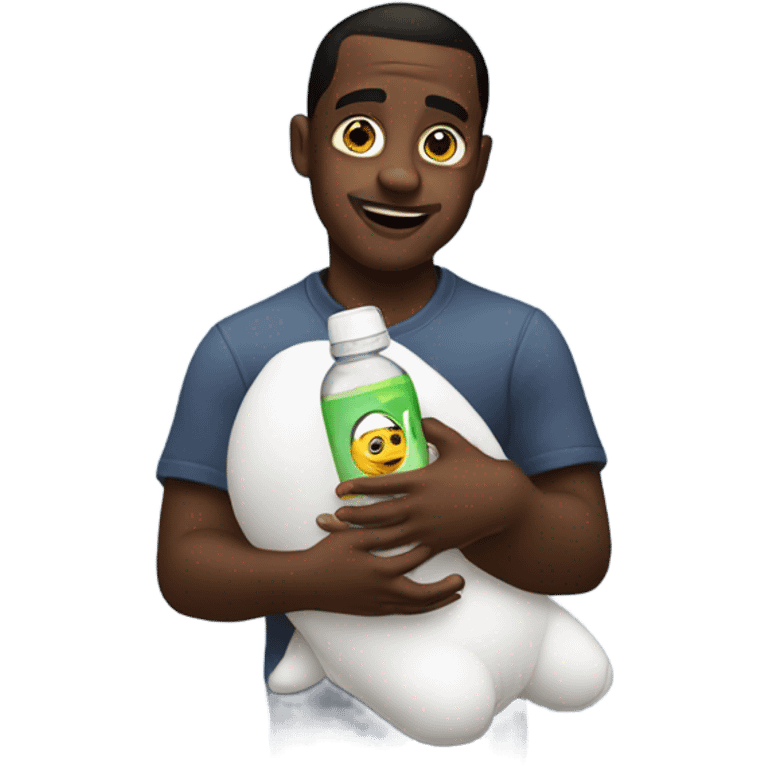 Diddy holding baby with baby oil in hand emoji