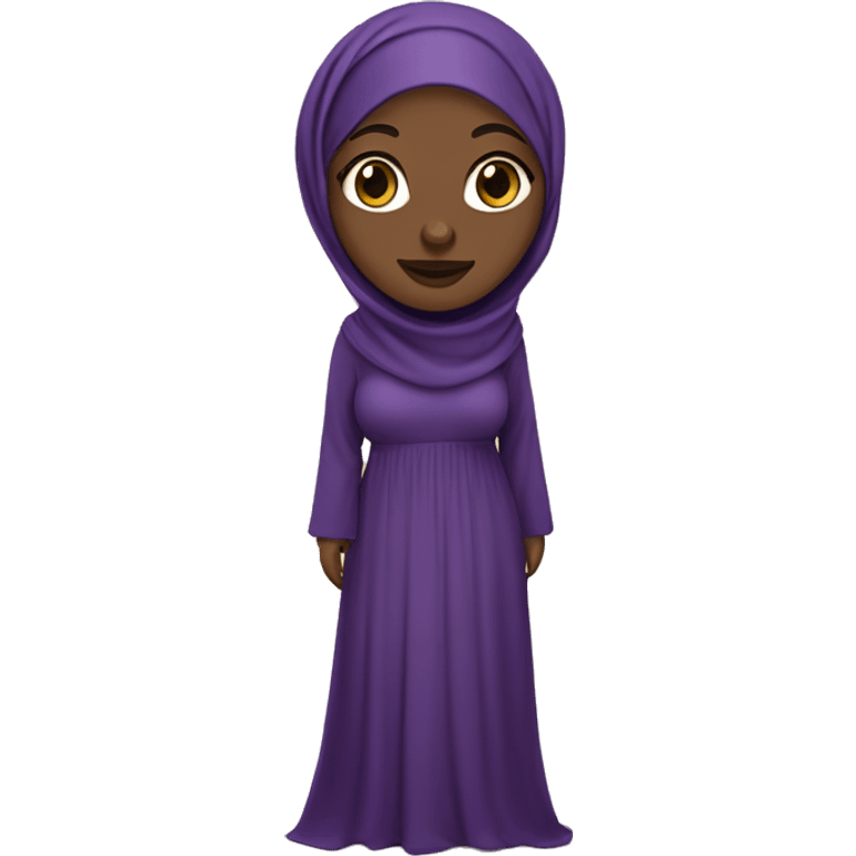 Photorealistic chubby African hijabi standing in beautiful purple abaya emoji