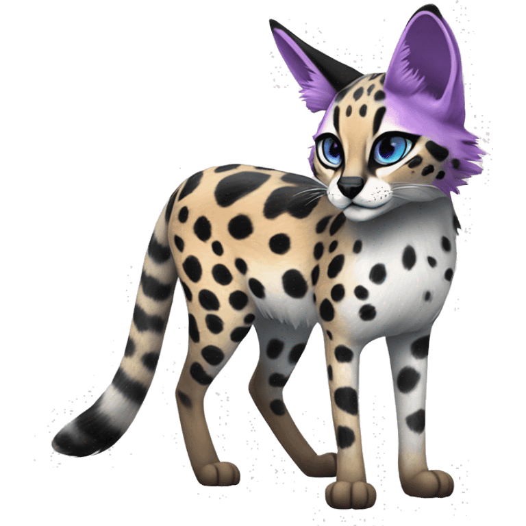 Epic Edgy Colorful Cool Cute Realistic Black White Purple ethereal Serval-Fionbri fursona full body emoji