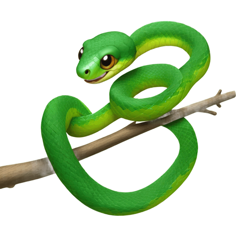 Cute green tree snake wrapped around branch emoji