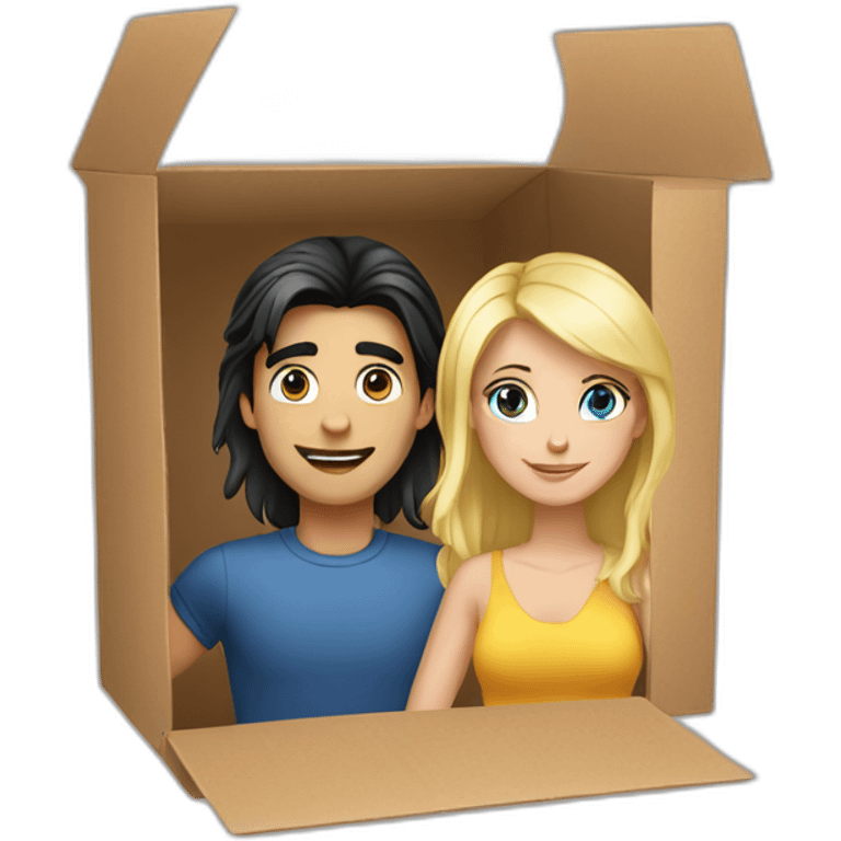 Girl with dark hair and blond blue eyes guy in box emoji