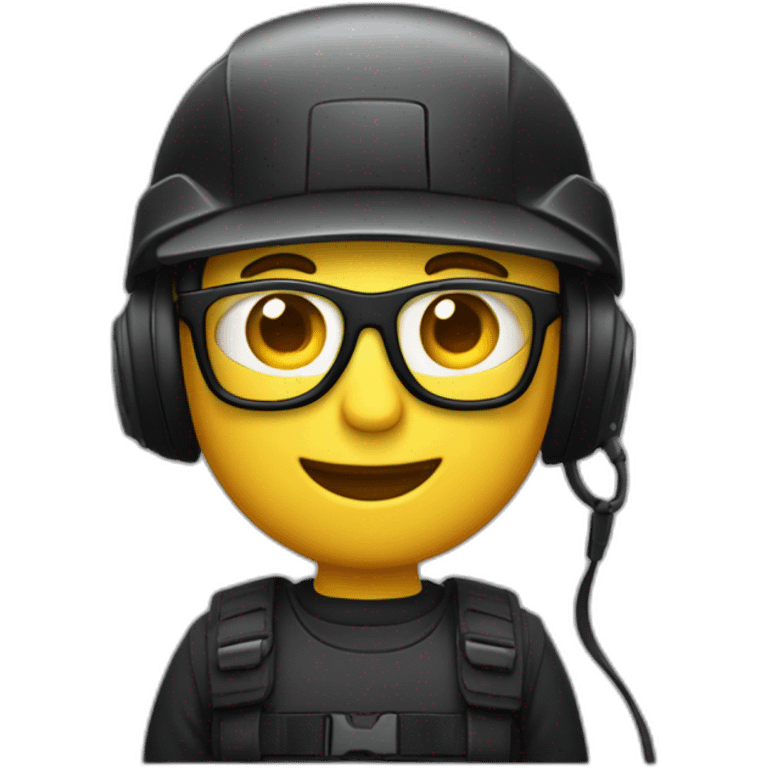 personnage avec casque anti bruit et lunette de tir et casquette noire emoji