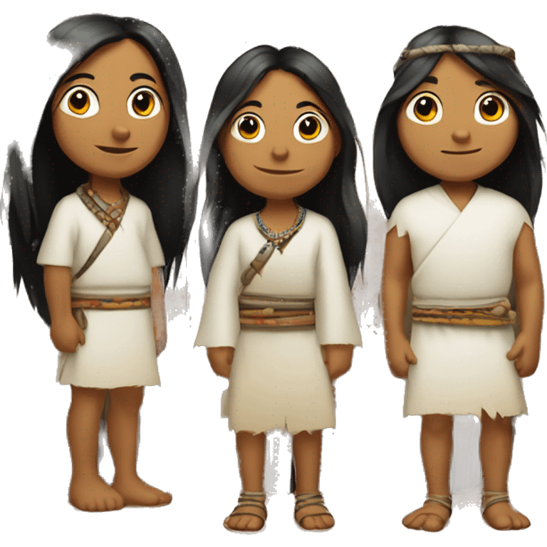 Koguin indigenous family at the door of a hut with white clothing and long hair emoji