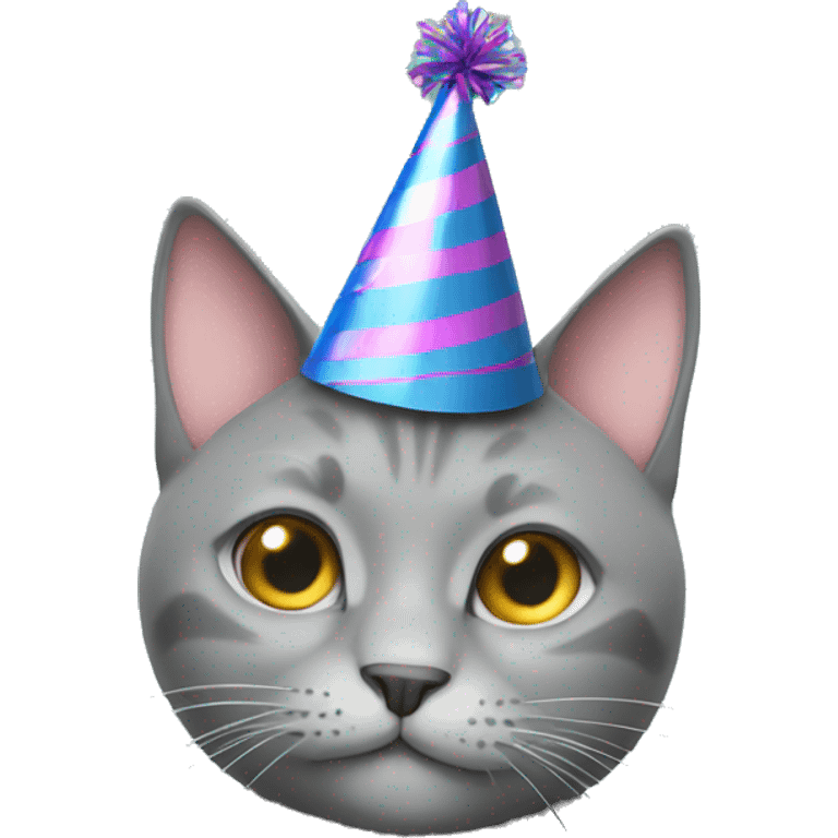 Grey cat with party hat emoji