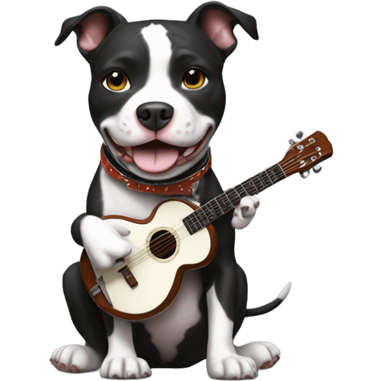 Black and white Pitbull playing banjo emoji