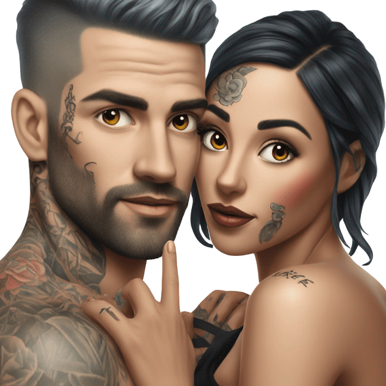 Hyper Realistic beautiful woman touching a very handsome tattooed man emoji