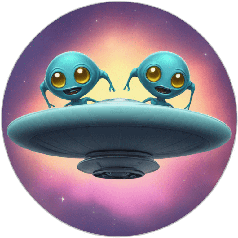 a couple of aliens on a flying saucer emoji