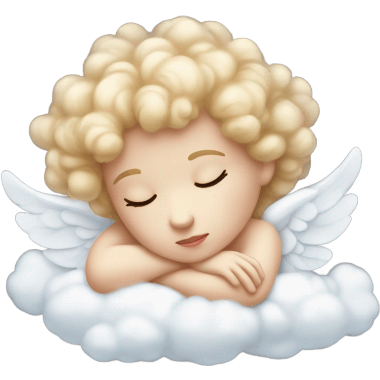 Realistic Photo of pale cupid asleep lying on a cloud emoji