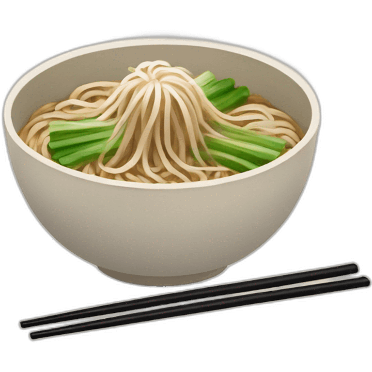 bowl of japanese buckwheat soba noodles with two chopsticks and spring onions emoji