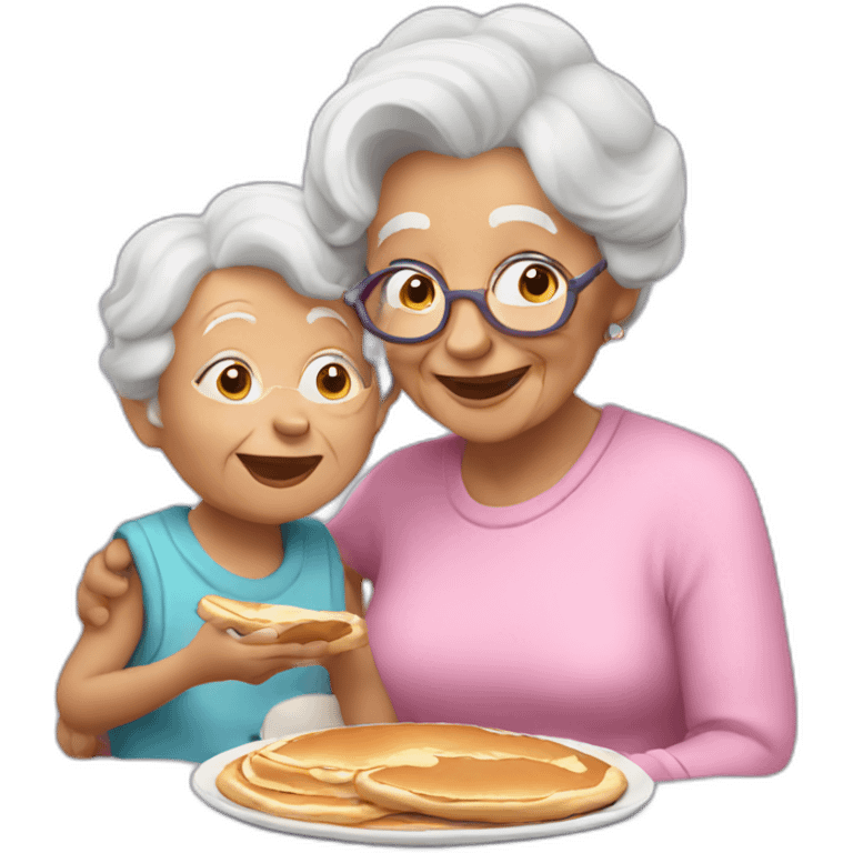 Granny eating pancakes with grandson emoji