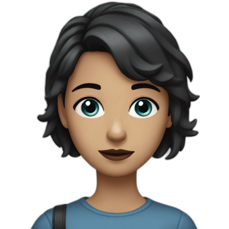 girl - crooked nose - blue eyes - short hair - raven on shoulder emoji