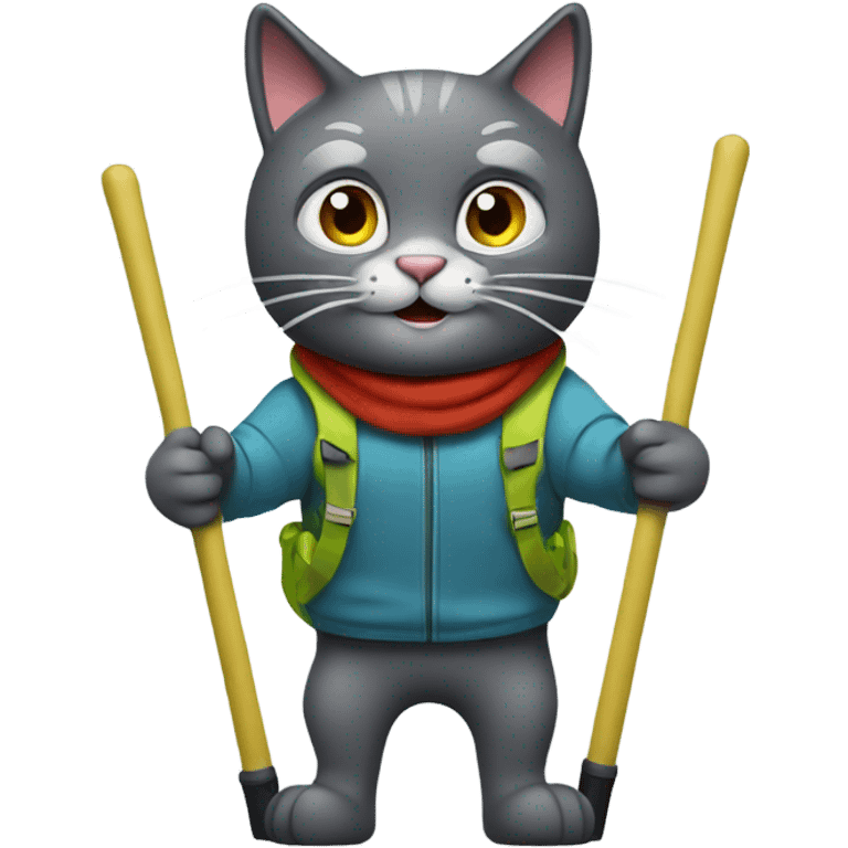 Dark gray cat skiing with poles emoji