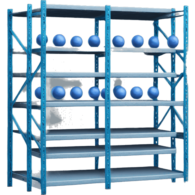 tall metal shelves with many blue orb prophecies emoji