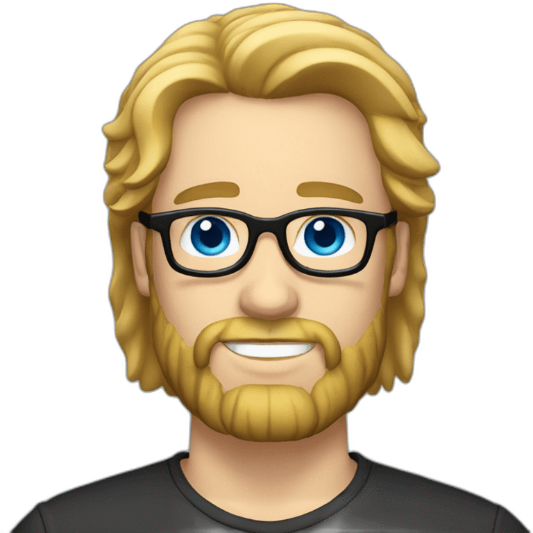 Man with long blonde hair blue eyes black rim glasses and beard emoji