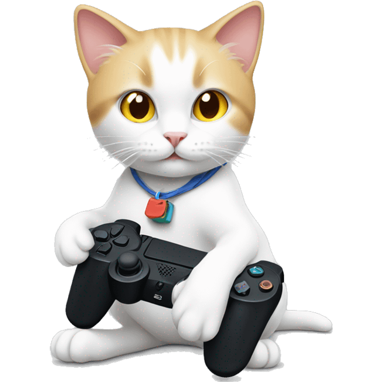 white cat playing playstation emoji