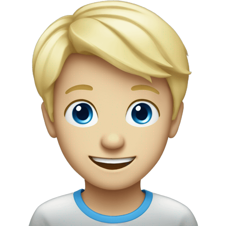 smiling blonde boy portrait with blue eyes emoji