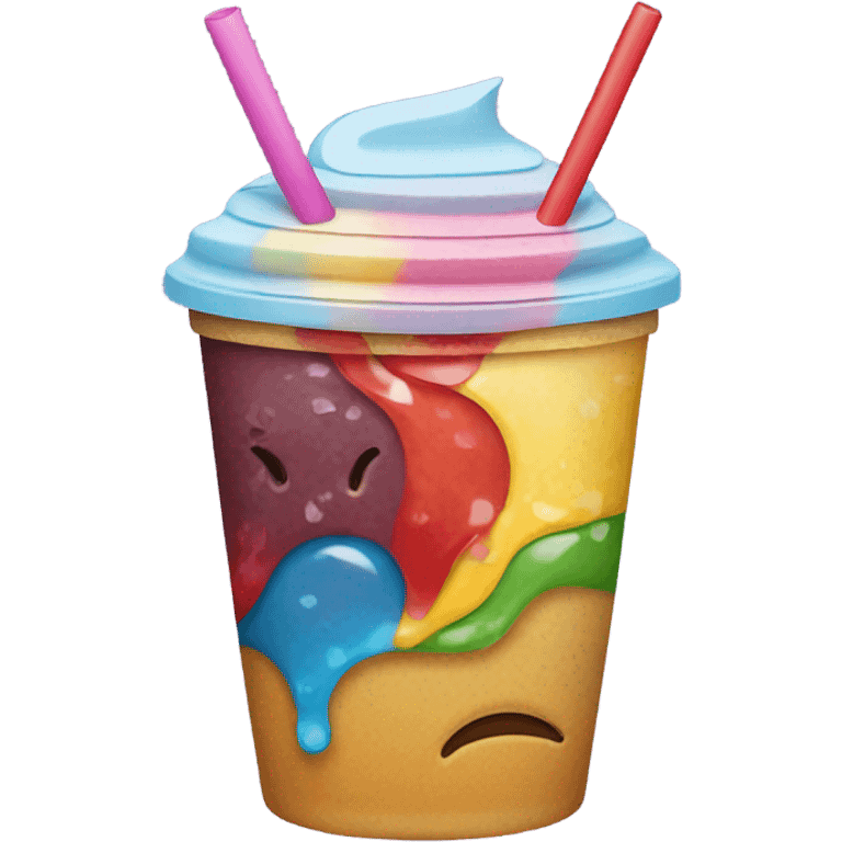 Cup with lid and straw, colorful layers, with ice emoji