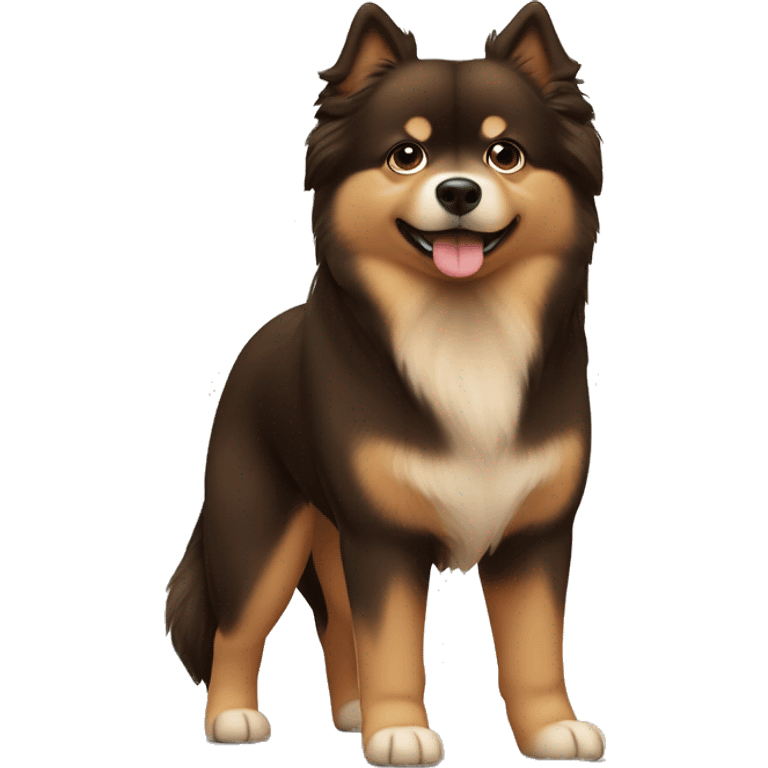 Finnish Lapphund Brown and light brown standing up his nose and face are spotted with dark brown.  emoji