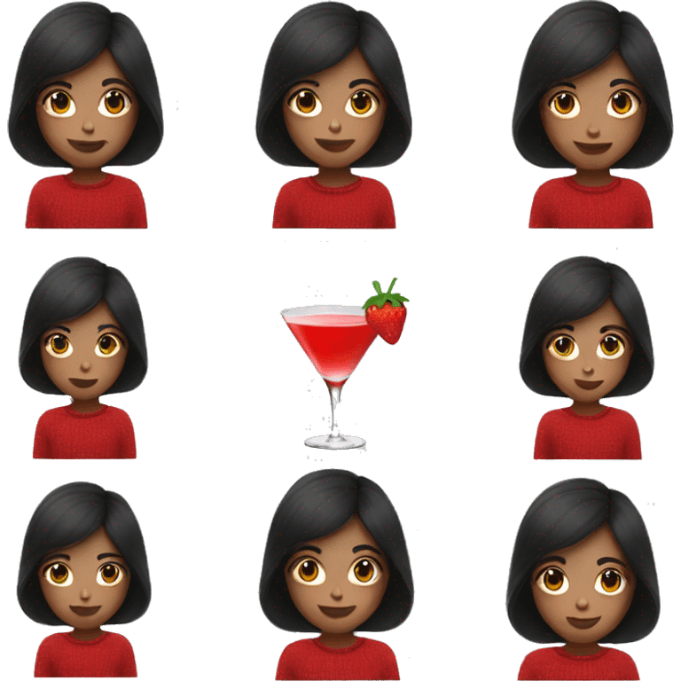 girl with dark hair in a red sweater with a strawberry cocktail emoji