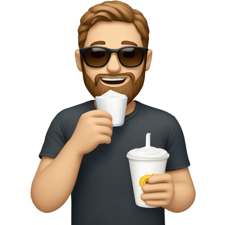 white man, with sunglasses, with brown hair and a beard, eating yoghurt emoji