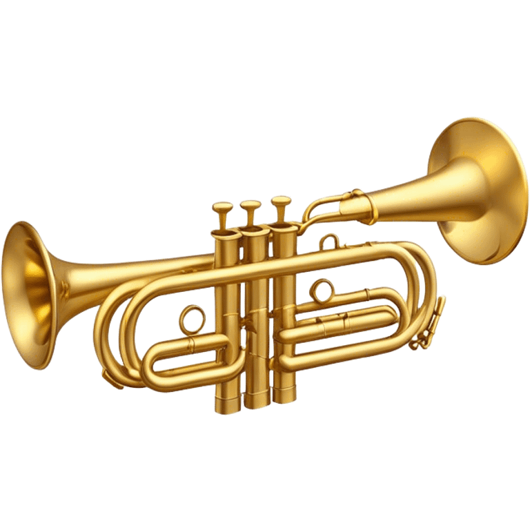 Cinematic Realistic Trumpet, polished brass with warm golden reflections, intricate valve details subtly highlighted, soft hands pressing the keys, glowing with bold and triumphant musical energy. emoji