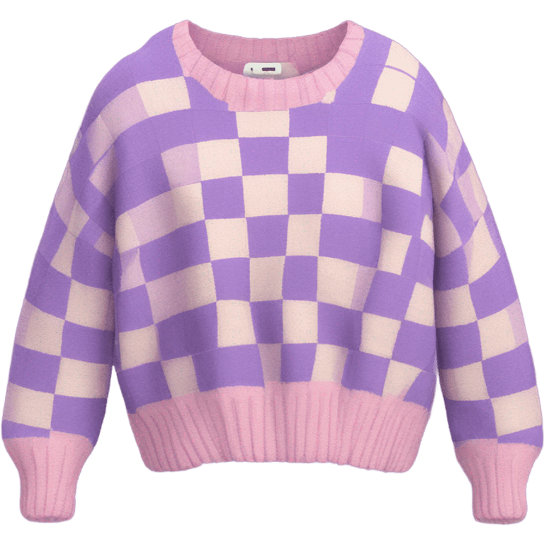 Pink and lilac checkered cropped oversize wool sweater, isolated emoji