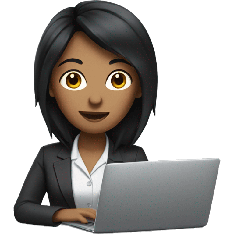 office women with black hair in front of laptop emoji