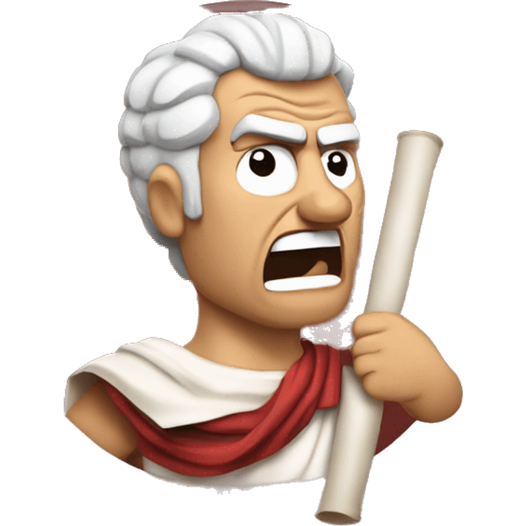 Angry Senator: A Roman senator in a toga, holding a torn scroll, face red with rage, eyebrows furrowed, expressing fury, like he's frustrated with a law or vote emoji