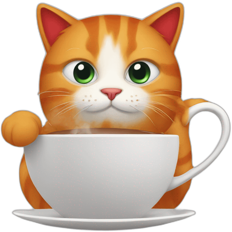 A red cat with a cup of coffee emoji