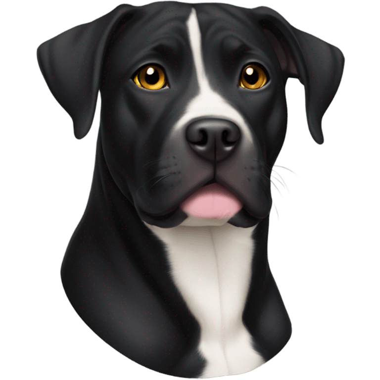 Black pitbull lab mix with white patch on chest emoji