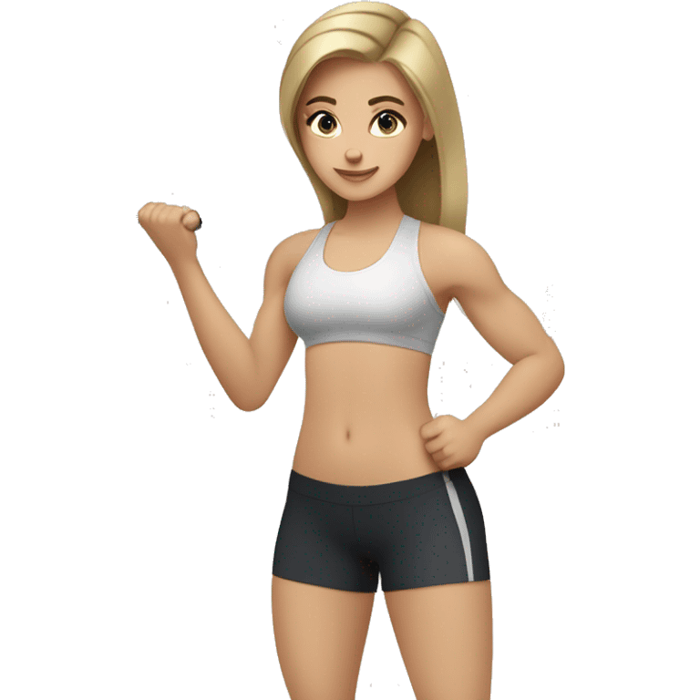 Girl with dark blond hair and with blue eyes lifting weights at the gym emoji