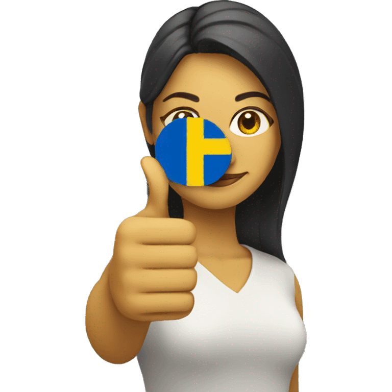 Woman with a swedish flag thumb up  emoji