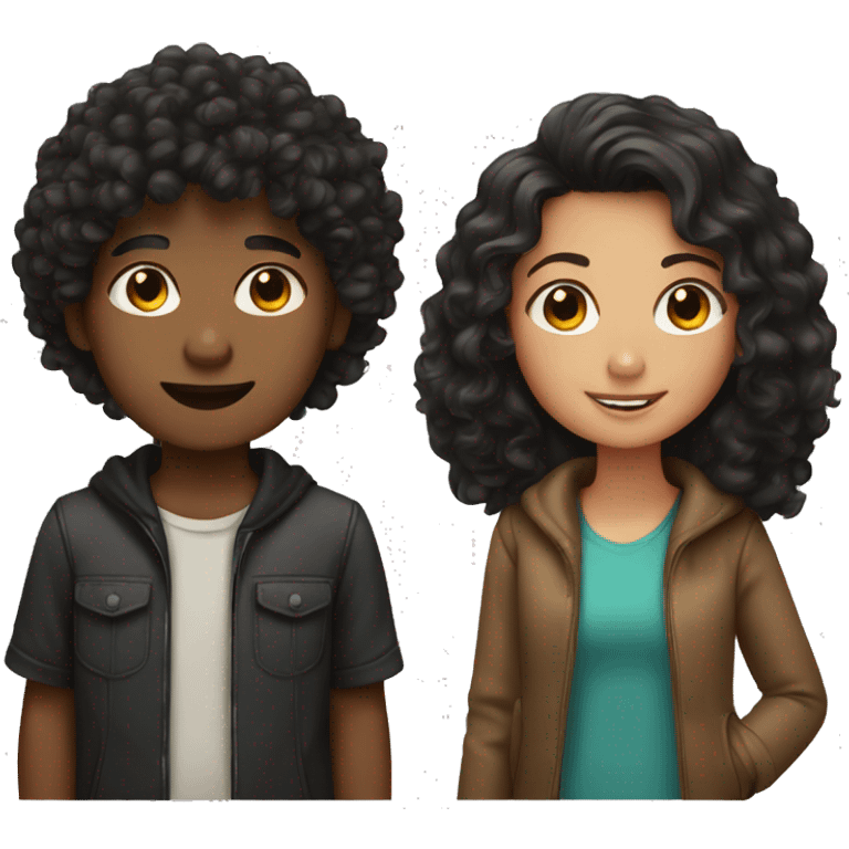 Boy with brown curly hair and girl with black hair  emoji