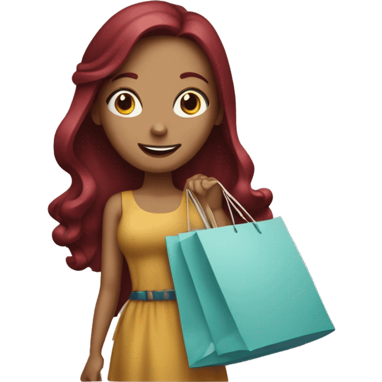 Long Burgundy haired girl, shopaholic, carrying a lot of shopping bags emoji