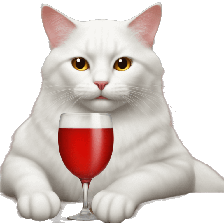 White cat drinks red exhibe emoji