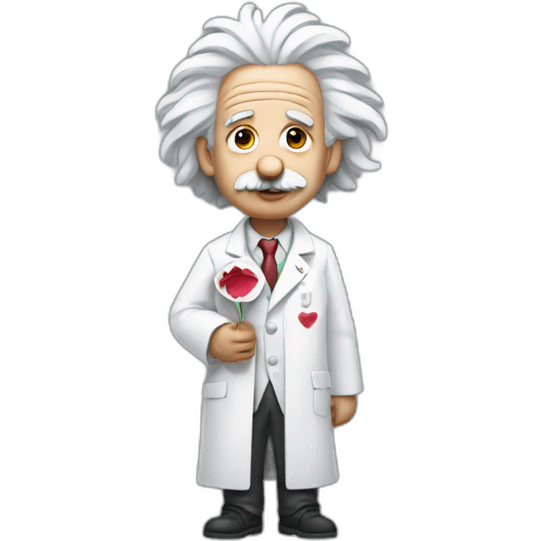  Einstein wearing a white coat with a bleeding heart in his hands emoji