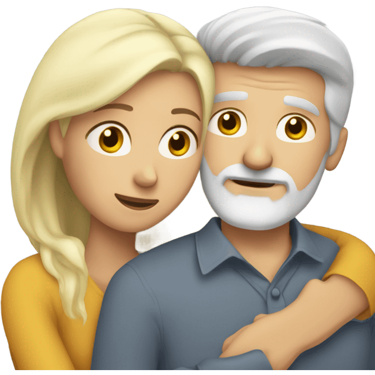 Blonde hair female friend hug comforting grey haired bearded male friend  emoji