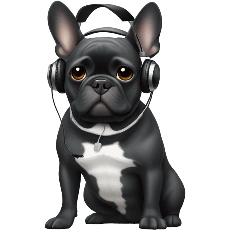 Grey hairs under chin Black Brindle French bulldog wearing headphones emoji