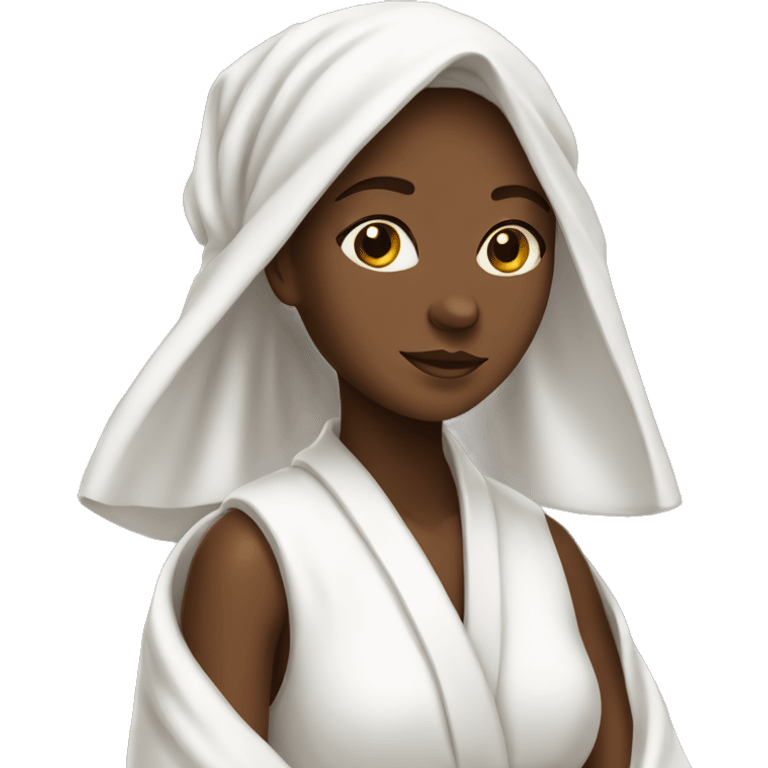 A girl in a white robe with a white towel on her head emoji