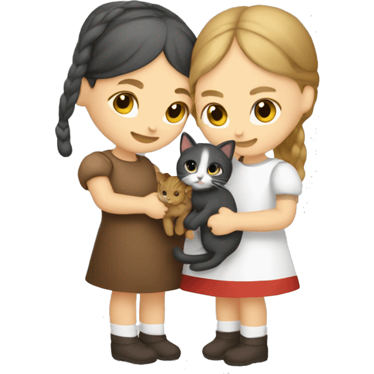 Two slavic girls and two cats in hands emoji