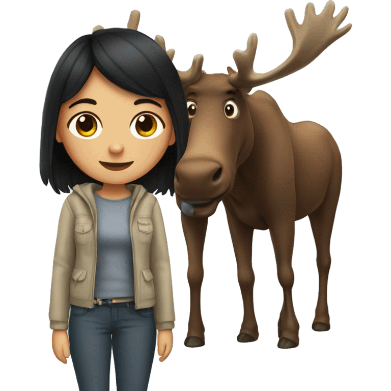 black haired girl and a moose  emoji