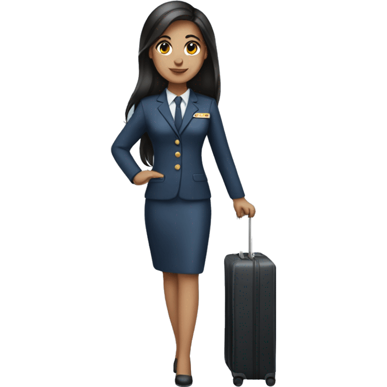 long dark hair brown eyed girl flight attendant holding suitcase no hat emoji