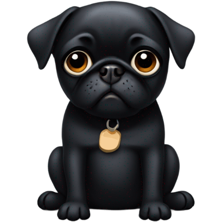 Black pug  and the words  “I’m sorry” emoji