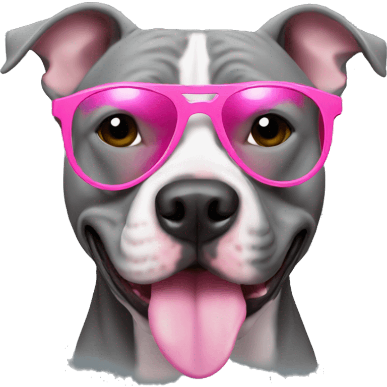 A grey pitbull with pink sunglasses emoji