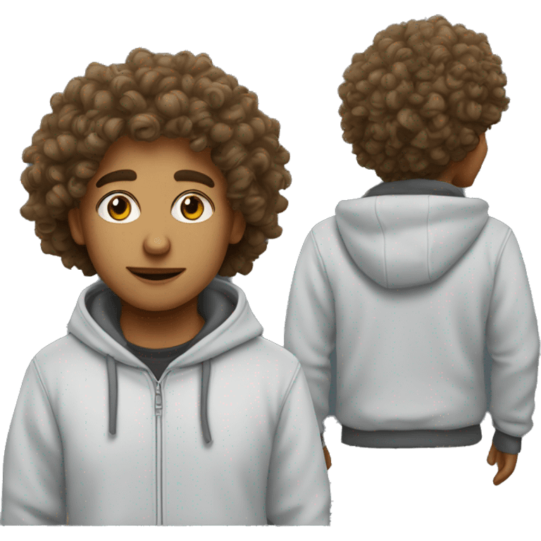 A person with curly hair and a sp5der hoodie emoji