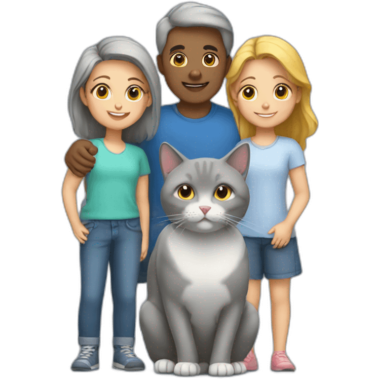 a family with a gray british cat emoji