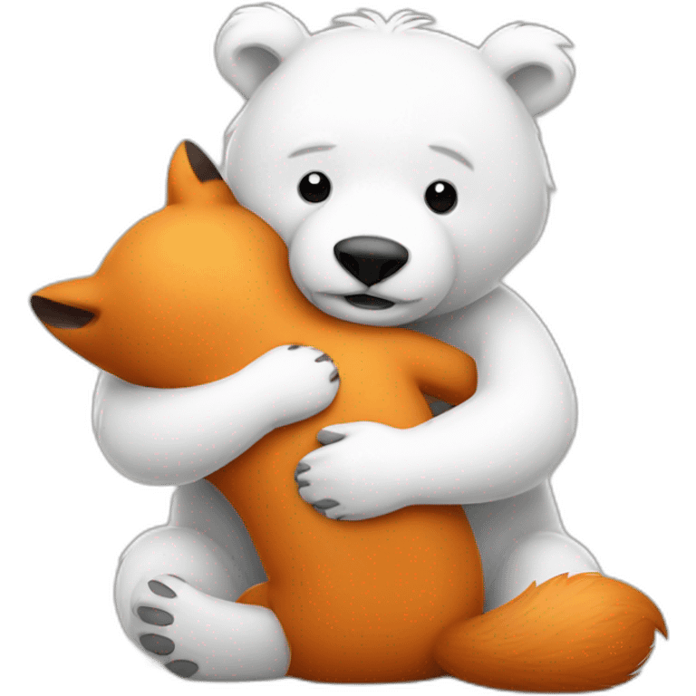 white Bear strongly hugs a fox emoji