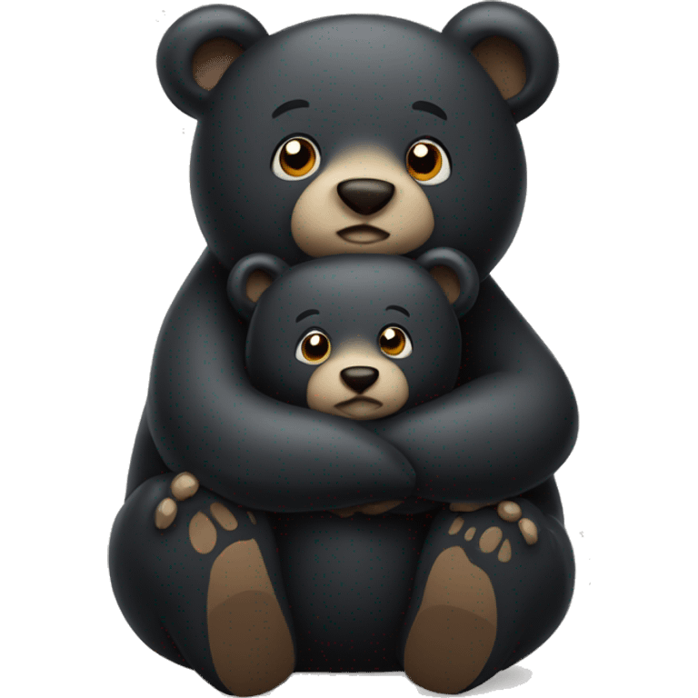 two small cartoon black bears hugging emoji